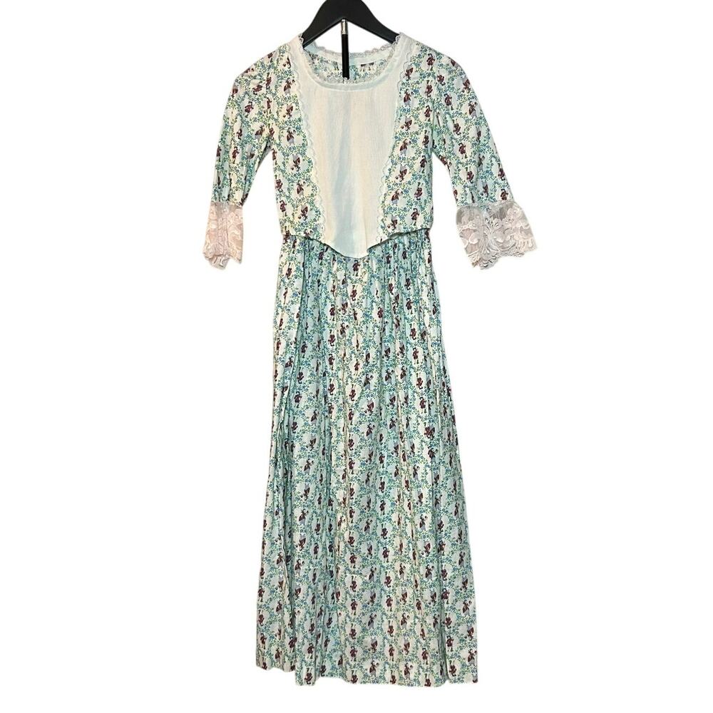 VTG 70s Bicentennial Prairie Two Piece Set Floral Colonial Print XS Small